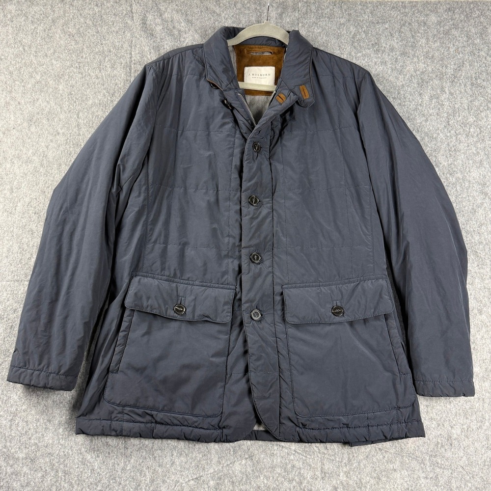 J. Hilburn Mens Size L Quilted Highlander Jacket Navy Blue Suede Trim JH-560-400